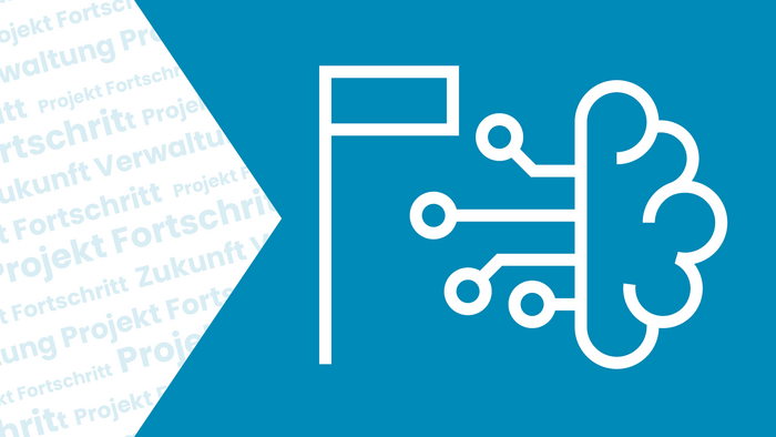 Links steht: Projekt Fortschritt Zukunft. Rechts sieht man eine vernetztes Gehirn, welches Künstliche Intelligenz symbolisiert.