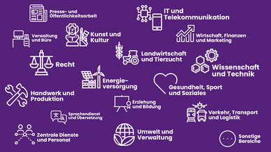 Bild, das die vielen Tätigkeitsfelder der Bundesvewaltung darstellt.