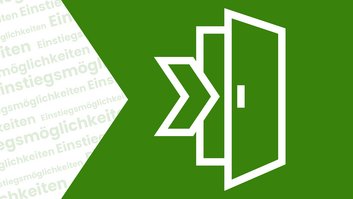Beispielhaftes Bild für einen Einstieg im öffentlichen Dienst: Eine Tür steht geöffnet, ein Pfeil führt in die Tür.